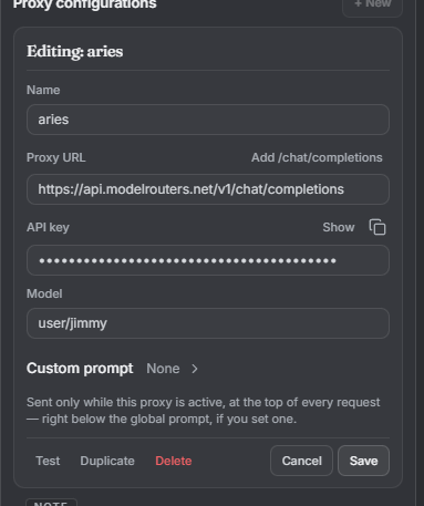 Chat client connected to the full ModelRouters chat completions endpoint